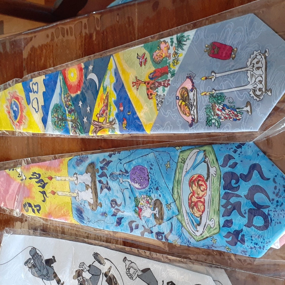 Silk screened neckties original art by Devorah. Clearance $12 each, 2/ $20.